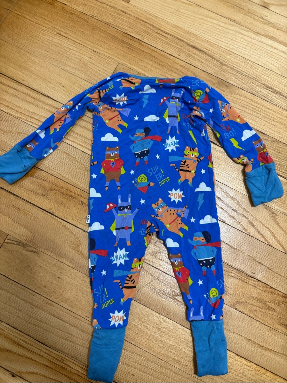 Little Sleepies Blue Superhero Animal Print Footed One-Piece